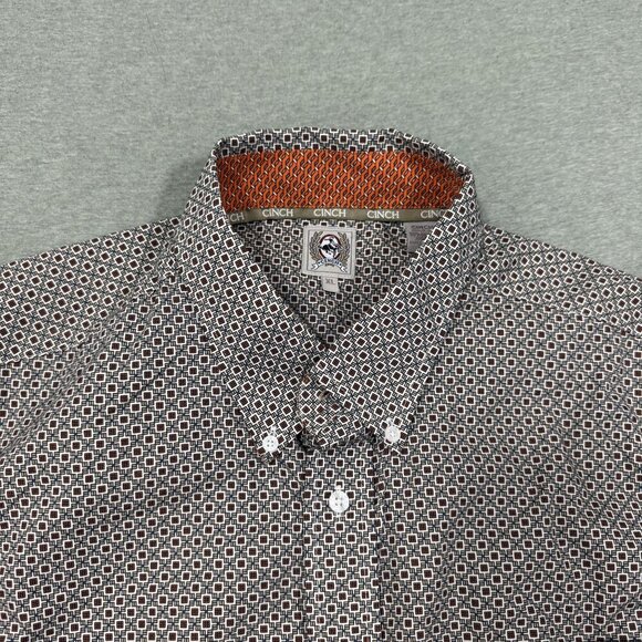 Cinch Shirt Mens XL Gray Orange Geo Pattern Western Button Up Long Sleeve Cowboy - Picture 2 of 7